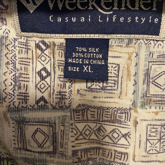 Weekender Silk Aztec Boho Indie Luxury Geometric Button Short Sleeve Shirt Earth - Picture 6 of 6